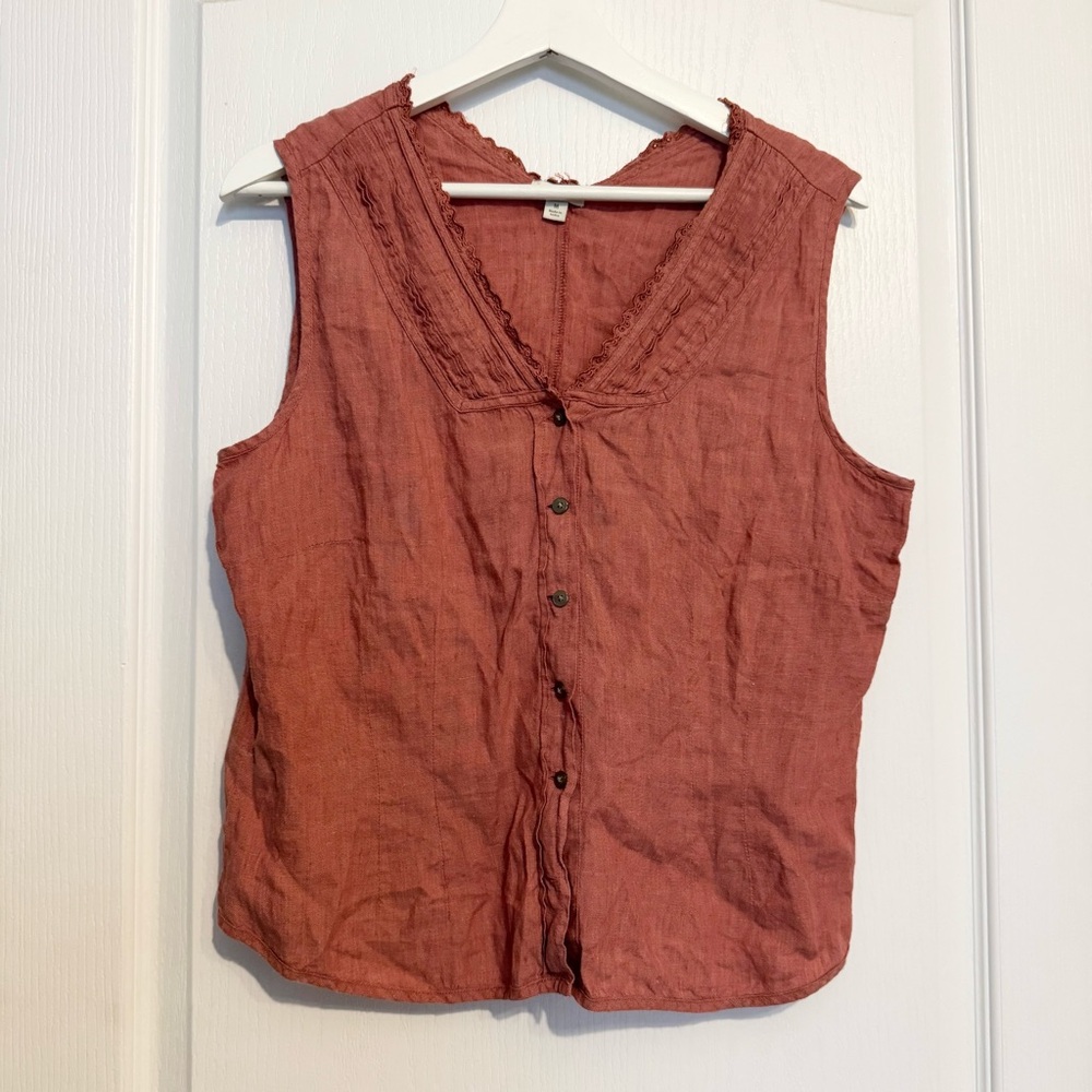 J. Jill womens Medium Rust Tank Top 100% linen button up sleeveless summer